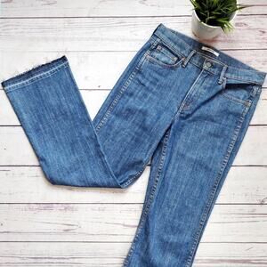 GRLFRND The Joan Ankle Flare Raw Hem High Rise Jeans Blue 26